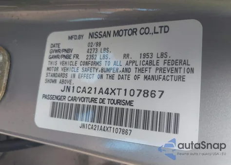 1999 Nissan Maxima Gle/Gxe/Se/Se-L from USA, damaged, VIN JN1CA21A4XT107867
